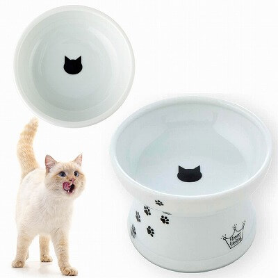 ＜猫壱＞猫用食器　脚付食器　ハッピーダイニング　脚付フードボウル 猫柄　商品仕様1