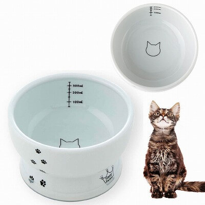 ＜猫壱＞猫用食器　脚付食器　ハッピーダイニング　脚付ウォーターボウル 猫柄　目盛付　商品仕様1