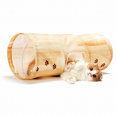 ＜猫壱＞猫用おもちゃ　キャットトンネル木目柄　メイン画像
