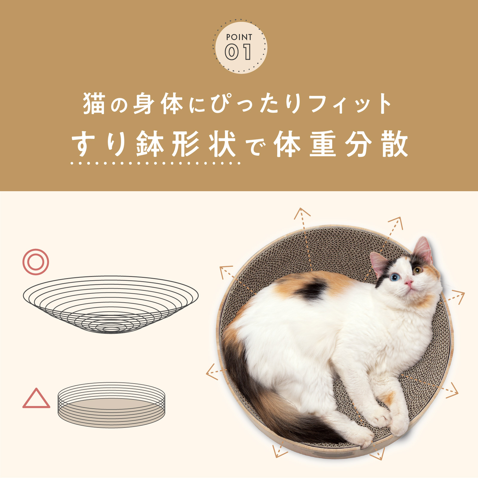＜猫壱＞爪とぎ　ダンボール爪とぎ　バリバリボウル　ナチュラル